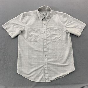 Orvis Shirt Mens Medium Gray Plaid Short Sleeve Button Up Lightweight Casual